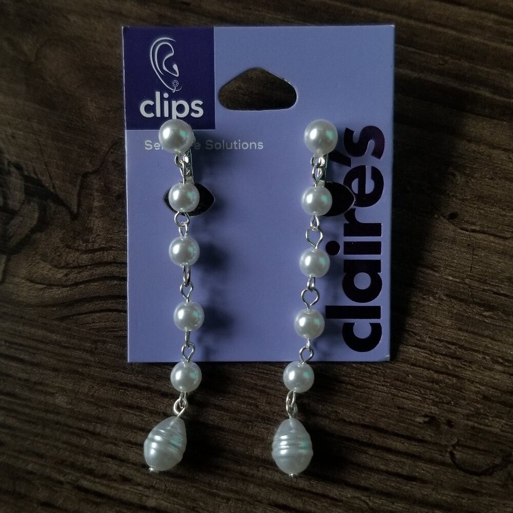 Clip-on Earrings - Dangling Faux Pearl